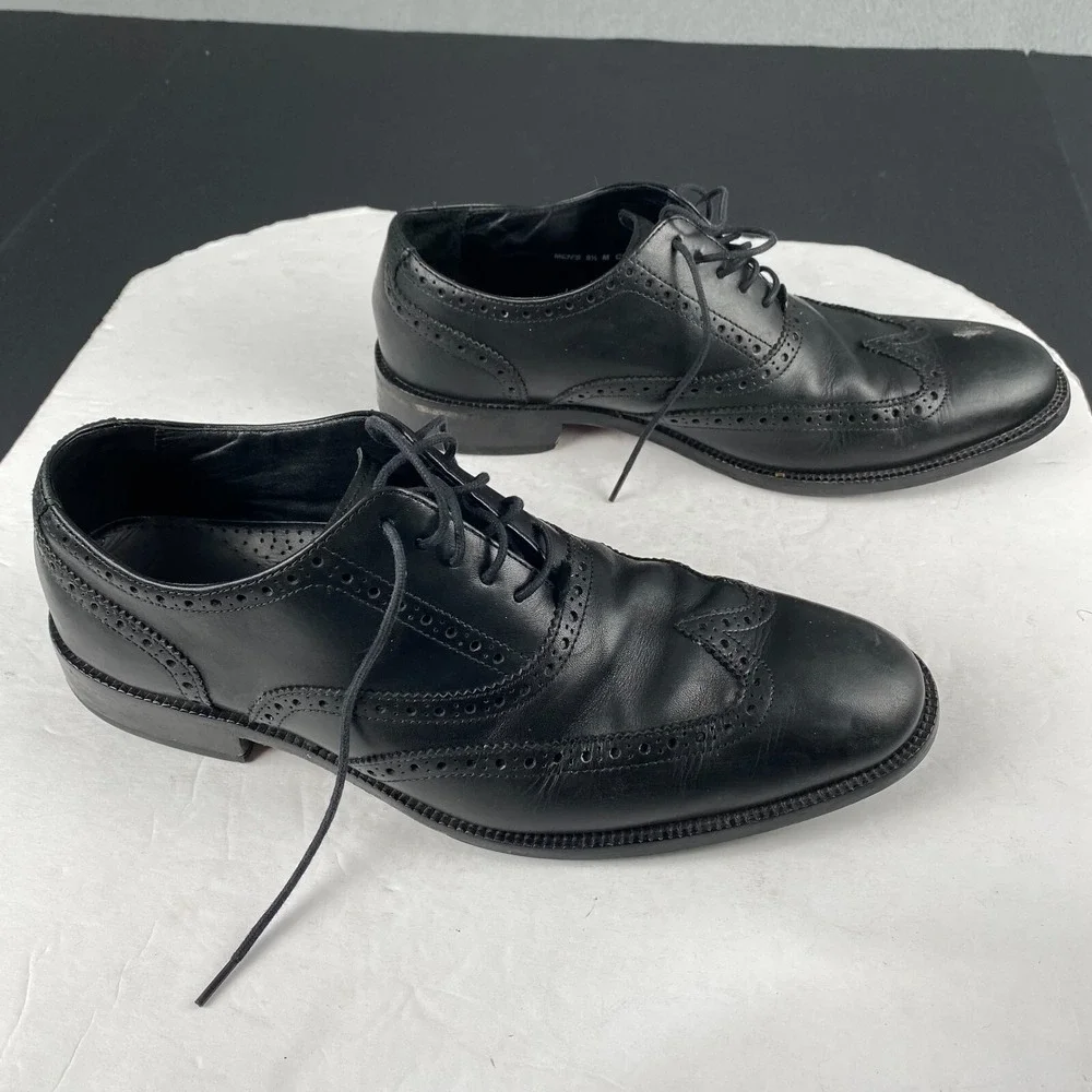 Cole Haan Men's Williams Wingtip Oxford‎ Black Leather Lace Up Shoes Size 9.5 M
